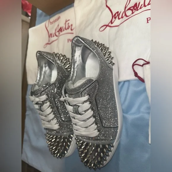Christian Louboutin Silver Glitter Sneakers - Picture 1 of 8